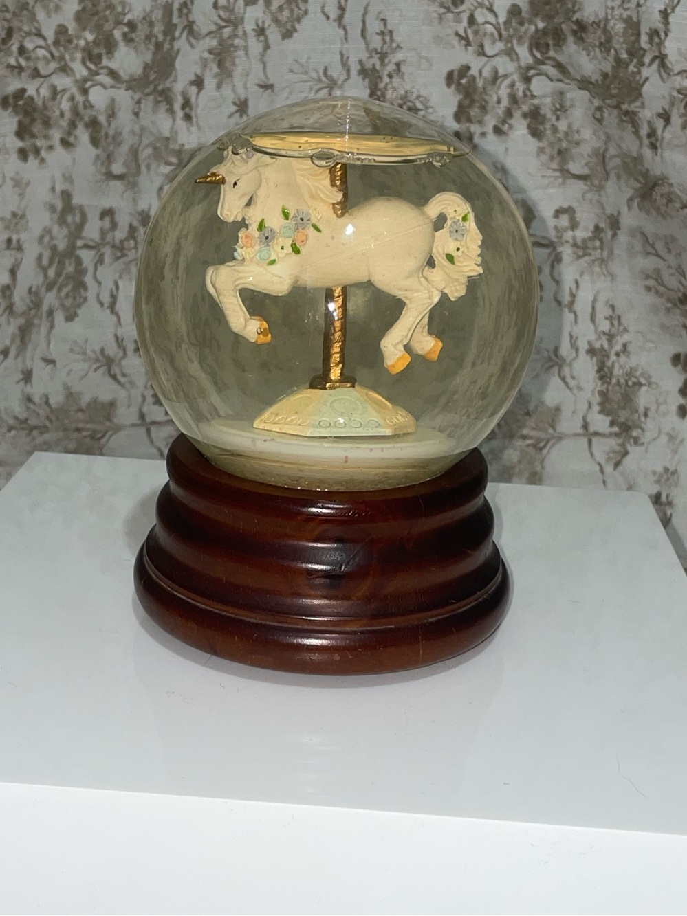 White Carousel Horse Snow Globe Decorative Home Art